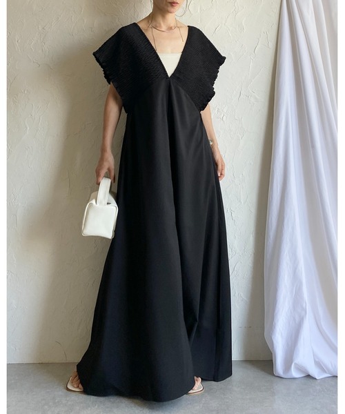 バッグリボンロングワンピース バックリボン半袖ロングワンピース[品番：SHNW0011280]｜LADY