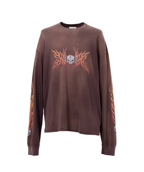 KAMIYA tシャツ Skull Flame” Distressed L/S T-shirt メンズ