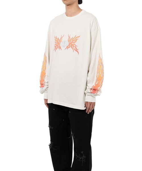 KAMIYA tシャツ Skull Flame” Distressed L/S T-shirt メンズ