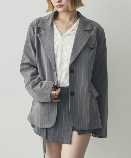 【未使用】 23区 大きいサイズ セットアップ 2XL グレー ストライプ 大きいサイズ カジュアルスーツ メンズ セットアップ 上下セット