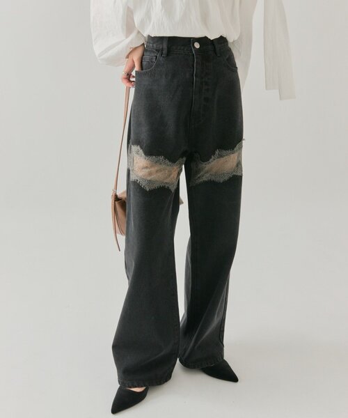 本日限定価格★mystic レース切り替えデニム　サイズ2 本日限定価格☆mystic レース切り替えデニム サイズ2