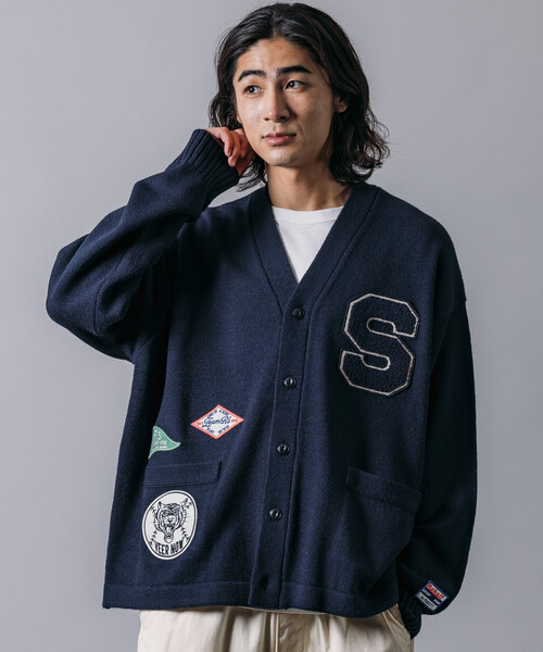 カーディガン 限定展開 リラックスフィット レタード ニットカーディガン / 刺繍ワッペン メンズ | FREAK'S STORE