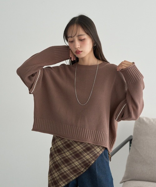 エミックエティックemic:etic片袖ケープリネン水玉ドット earth music&ecology（アース ミュージック＆エコロジー） ニット