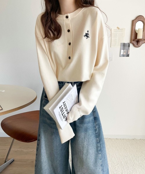 「Java」 長袖ニット X-LARGE グレイッシュベージュ レディース_画像7