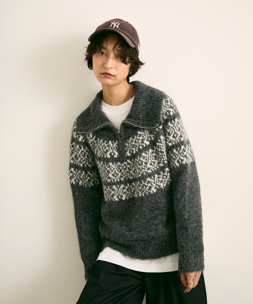 uchi. ニット セーター ノルディック柄ハーフジップニットプルオーバー