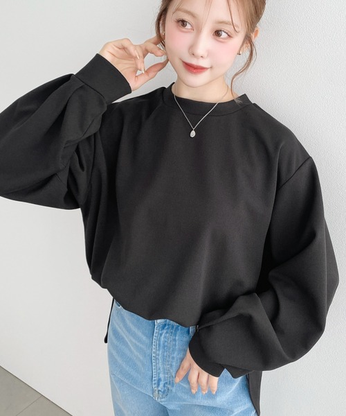 moment+ tシャツ しわになりにくい長袖ストレッチジョーゼットT