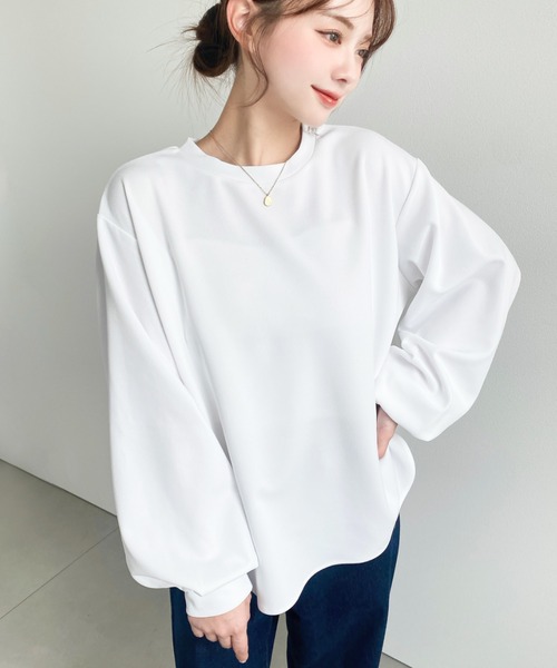 moment+ tシャツ しわになりにくい長袖ストレッチジョーゼットT