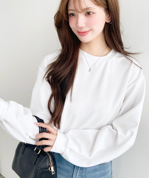 moment+ tシャツ しわになりにくい長袖ストレッチジョーゼットT