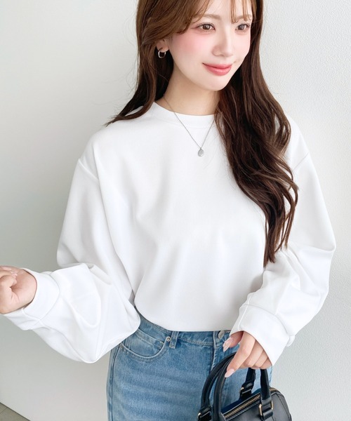 moment+ tシャツ しわになりにくい長袖ストレッチジョーゼットT