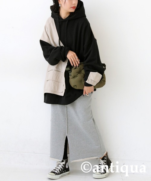 「antiqua」 プルオーバーパーカー FREE ブラック レディース_画像8