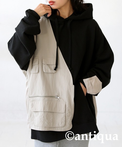 「antiqua」 プルオーバーパーカー FREE ブラック レディース_画像9