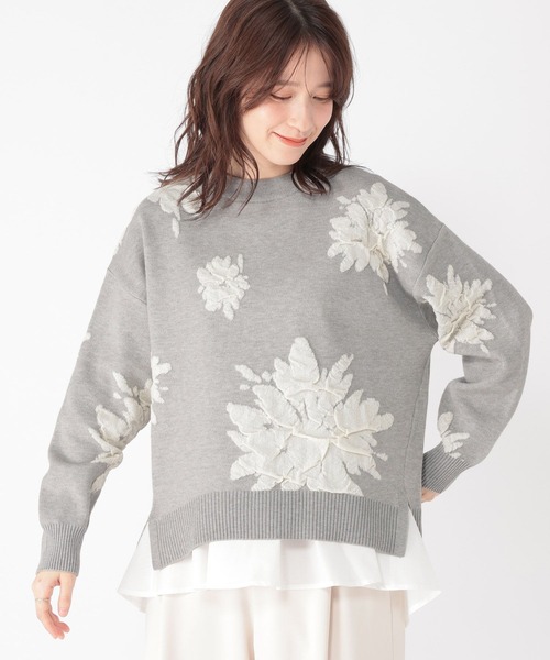 新品タグ付き⭐︎shirocon ポッピングシャワーニット38 グレー yori couture BY ROJITA（クチュールバイロジータ）の「リボン釦キャミ付き