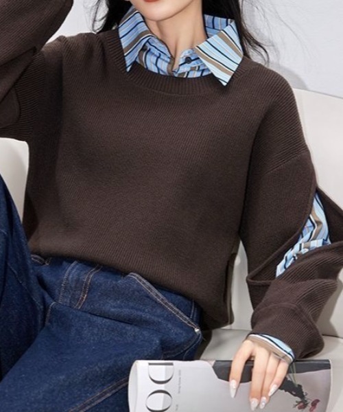 「LADY LIKE」 長袖ニット M ブラウン レディース_画像4