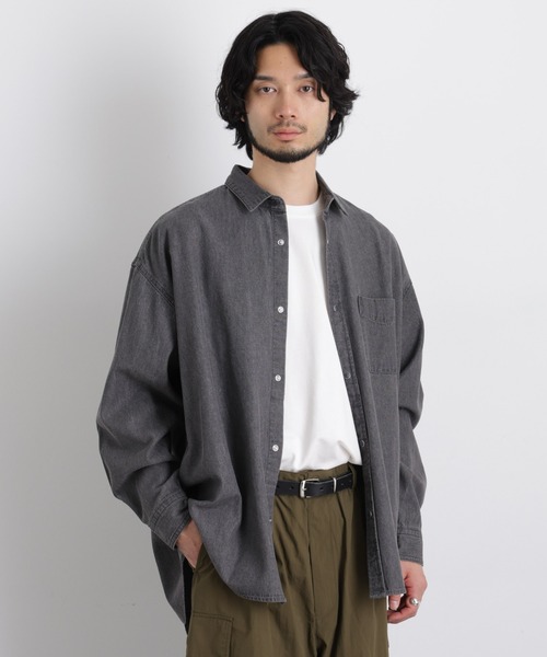 デニムグレー 長袖シャツ Lサイズ デシグアル Desigual メンズデニムシャツ長袖 KOLDO （グレー/ブラック
