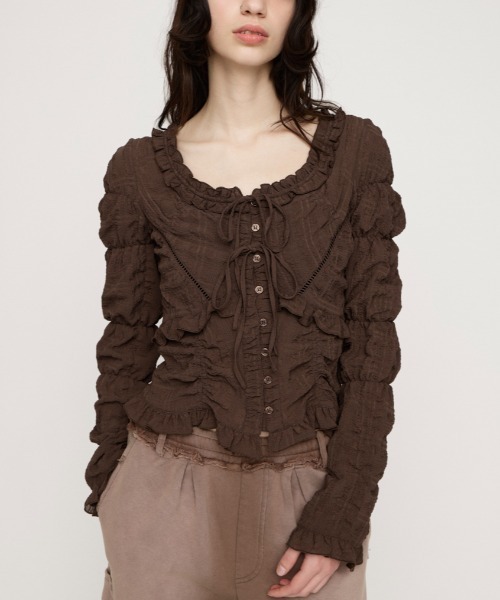 RIBBON FRILL BL リボンフリルブラウス 春服 SLY（スライ） ブラウス シャツ RIBBON FRILL BL リボンフリルブラウス
