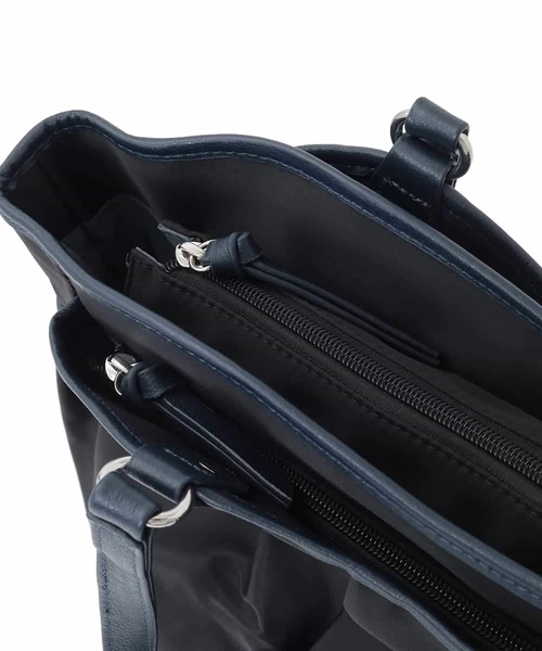 トートバッグ 「2WAY/撥水/A4収納可」レザージョイントタックデザイントートバッグ レディースの画像