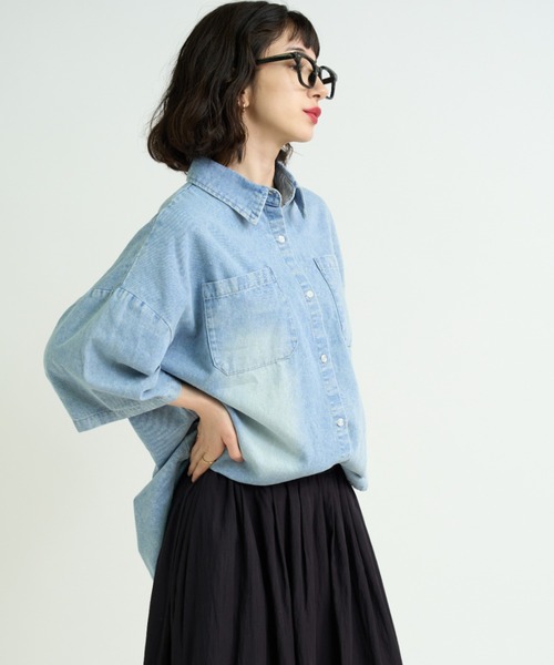 「A.D.C.L.」 半袖シャツ L ブルー レディース_画像6