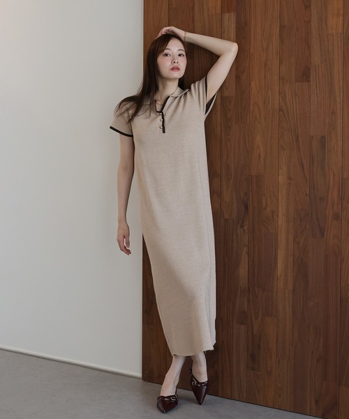 Super Beauty 半袖ワンピース ベージュ×ブラック 42 J by blue（ジェイバイブルー） ワンピース 半袖 バイカラースキッパー
