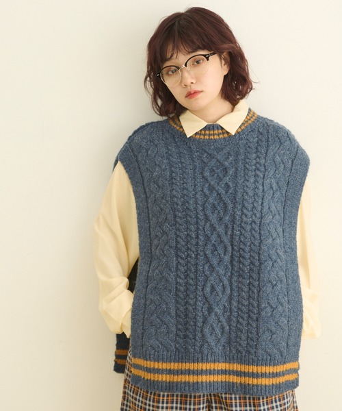 MERLOT（メルロー） ベスト ジレ アラン編み配色ニットベスト