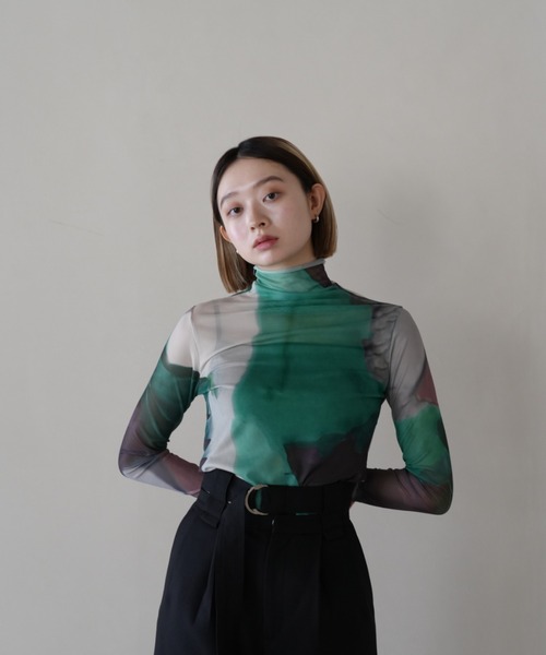 Uenui tシャツ ウォーターカラー シアー タートルネック