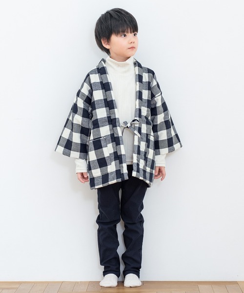 SOUBIEN（創美苑） コート アウター 半纏 キッズ チェック柄 部屋着