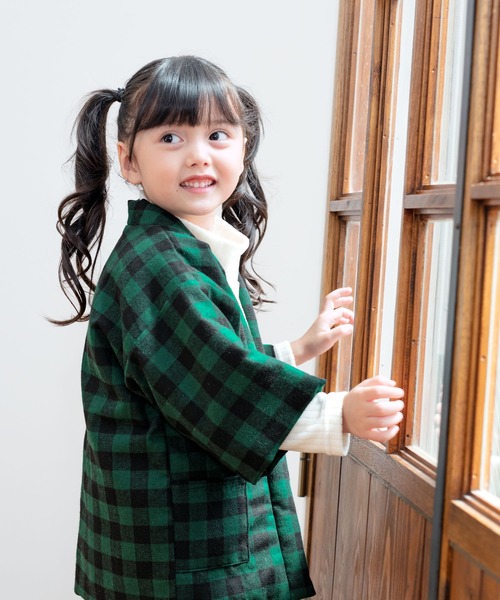 SOUBIEN（創美苑） コート アウター 半纏 キッズ チェック柄 部屋着