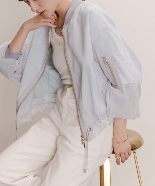 EimeeLaw 24SS 美品　ブライト シアーブルゾン　ホワイト　ミリタリー Eimee Law ブルゾン アウター ミリタリーシアーブルゾン