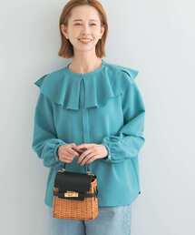 新品 楊柳 フリル チュニック ブラウス 黒 ピンク human woman ◇チュニックブラウス フューシャピンク