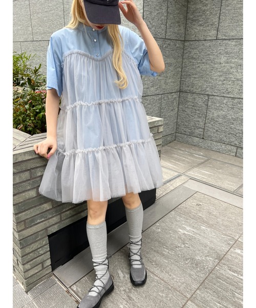 WC ワンピース チュールドッキングシャツワンピース レディース 