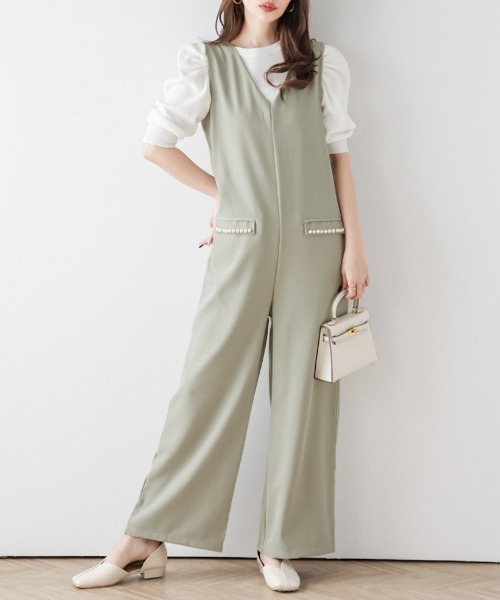 サロペット オーバーオール パールポケットサロペット レディース