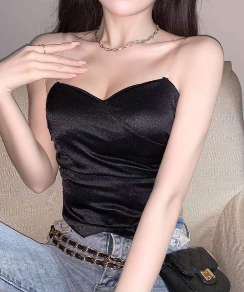 キャミソール ハートネック バック シャーリング カップイン キャミソール