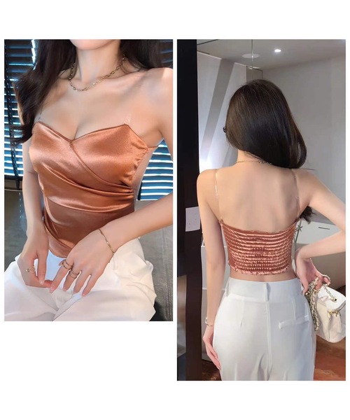 キャミソール ハートネック バック シャーリング カップイン キャミソール