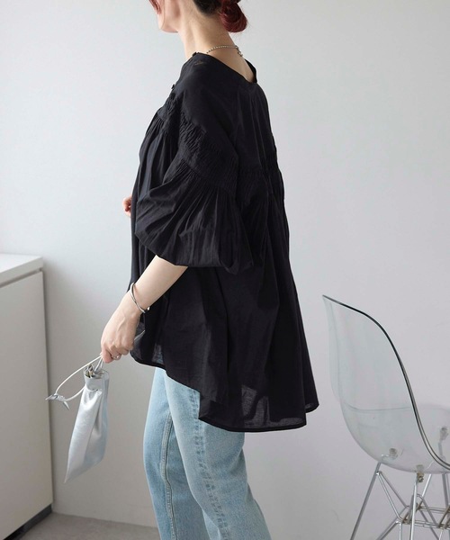 【ne Quittez pas】綿麻混 ピンタック フレアチュニック ブラウス ne Quittez pas 綿麻混 ピンタック フレアチュニック ブラウス