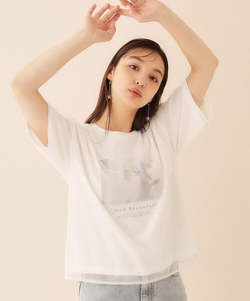 tシャツ Tシャツ レディース チュールレイヤードフォトTシャツ「洗濯機洗い可」｜zozo