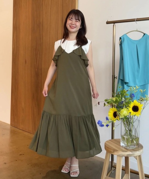 ワンピース ラッフルデザインキャミワンピース「低身長・小柄