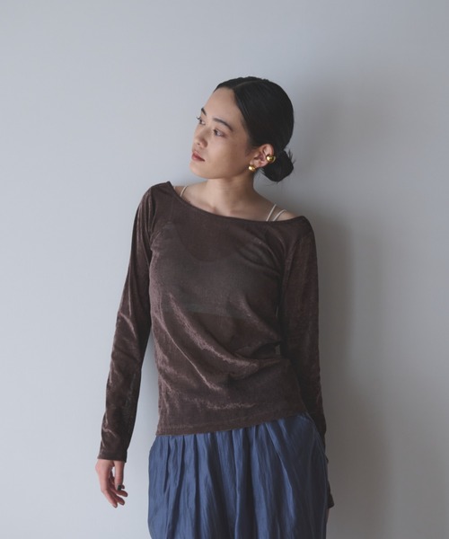 AIC. tシャツ シアーベロアバックオープントップス レディース
