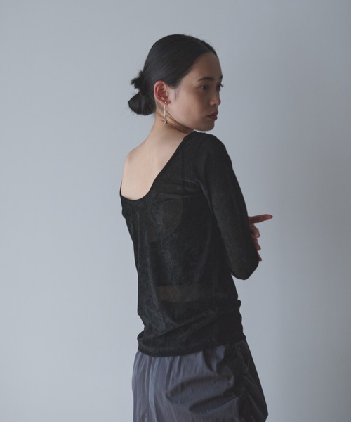 AIC. tシャツ シアーベロアバックオープントップス レディース