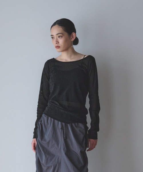 AIC. tシャツ シアーベロアバックオープントップス レディース