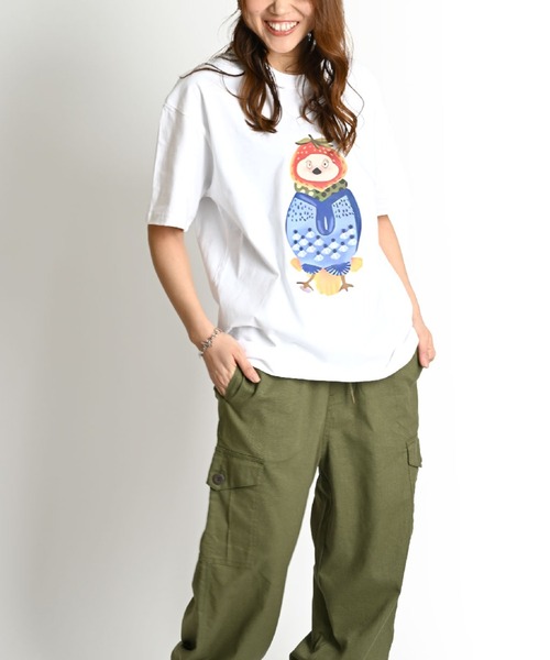 tシャツ 鳥 アニマルプリント ビッグシルエット 半袖Tシャツ レディース