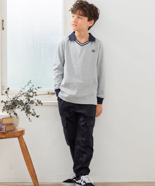 J.PRESS ポロシャツ 「140-170cm」40/2天竺襟付き Vネック
