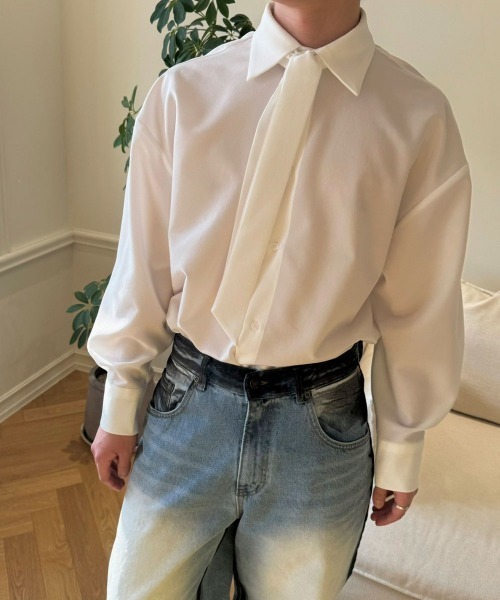 BY ATTENTION シャツ 「BY ATTENTION」 リボンタイ付き 長袖 BY ATTENTION シャツ 「BY ATTENTION」 リボンタイ付き 長袖