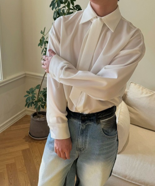 BY ATTENTION シャツ 「BY ATTENTION」 リボンタイ付き 長袖 メンズ 