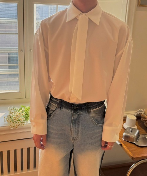BY ATTENTION シャツ 「BY ATTENTION」 リボンタイ付き 長袖 BY ATTENTION シャツ 「BY ATTENTION」 リボンタイ付き 長袖
