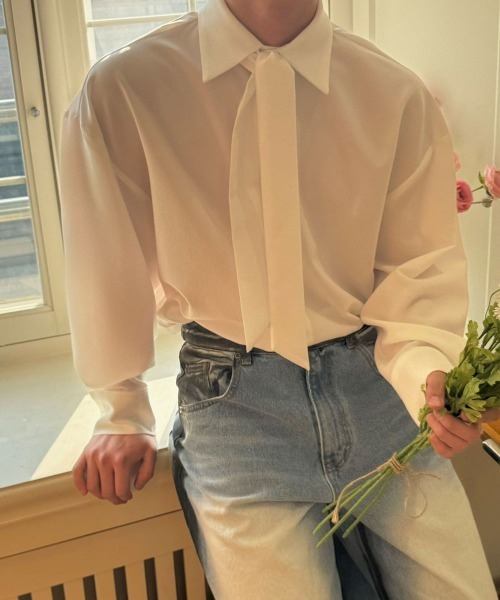 BY ATTENTION シャツ 「BY ATTENTION」 リボンタイ付き 長袖 メンズ 