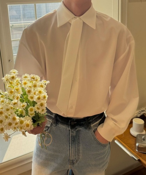 BY ATTENTION シャツ 「BY ATTENTION」 リボンタイ付き 長袖 BY ATTENTION シャツ 「BY ATTENTION」 リボンタイ付き 長袖