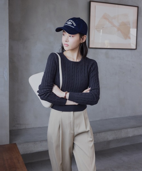 ニット セーター ケーブルクロップドニット レディース : ZOZOTOWN