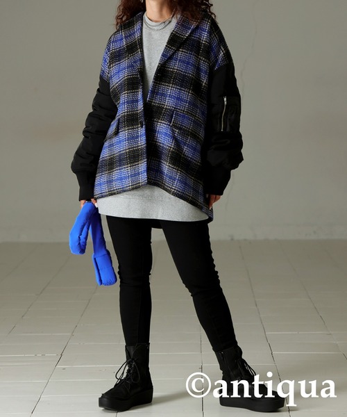 Darich 異素材リメイクデザインオーバーサイズma-1チェックコート