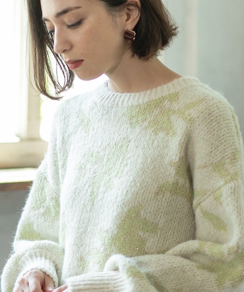 ニット セーター 「ラメ入り／春まで着用可」フラワージャカードニット レディース OPAQUE.CLIP ニット セーター ラメ混フラワージャカードニット