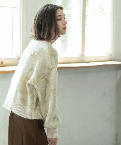 ニット セーター 「ラメ入り／春まで着用可」フラワージャカードニット レディース OPAQUE.CLIP ニット セーター ラメ混フラワージャカードニット