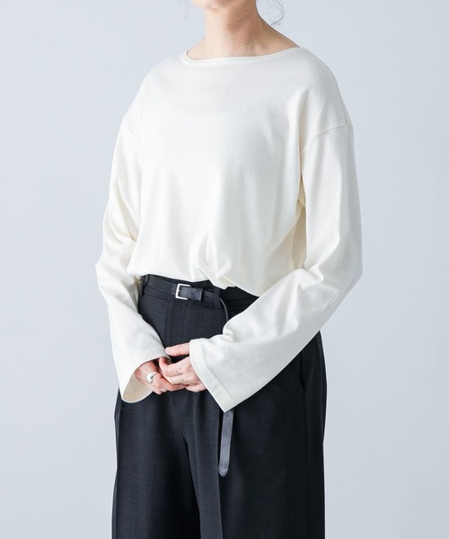 tシャツ ボートネックロングカットソー レディース